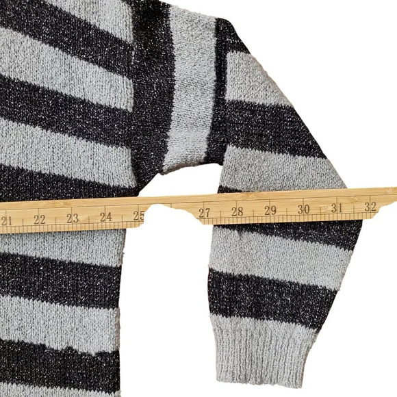Anthropologie Joie Oversized Black Gray Striped Metallic Plush Boucle Sweater L - Picture 12 of 13